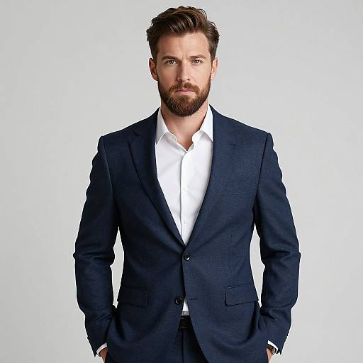 Handsome Bearded Man in Blue Suit