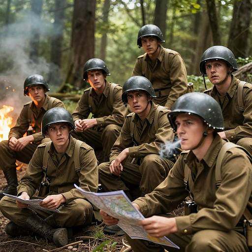 WWII Soldiers in Forest with Tension