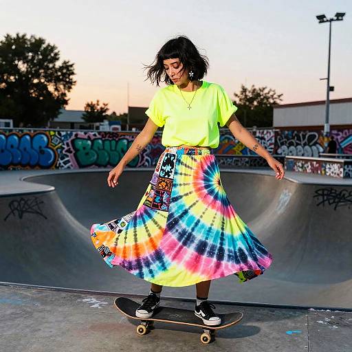 Androgynous Street Artist in Neon Skirt