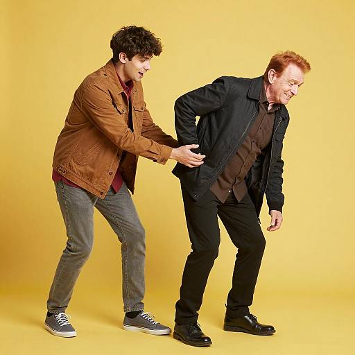 Joyful Encounter on a Yellow Background