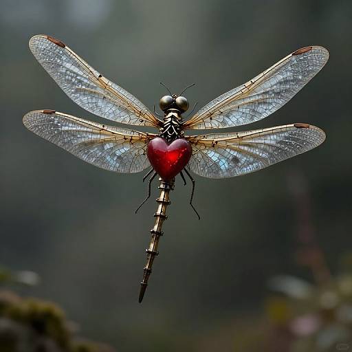 Ethereal Steampunk Dragonfly with Crimson Heart