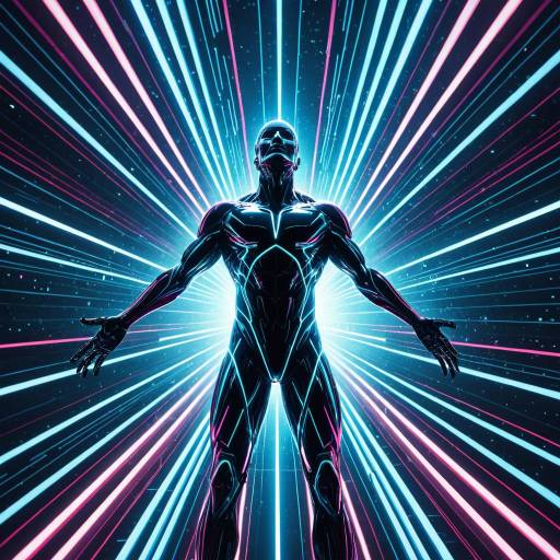 Neon Abstract Human Figure with Light Beams