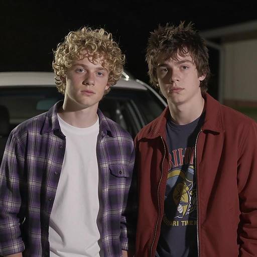 Teenage Boys by a Car at Night