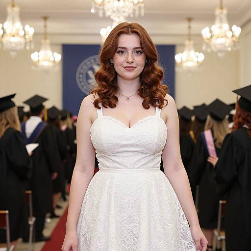 Radiant Graduate in White Lace Dress