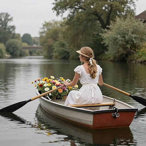 Countrywoman's Serene Flower Boat Journey
