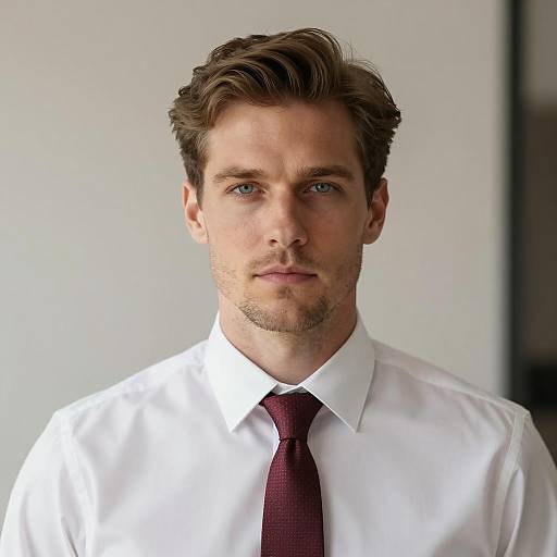 Young Man in White Dress Shirt and Maroon Tie