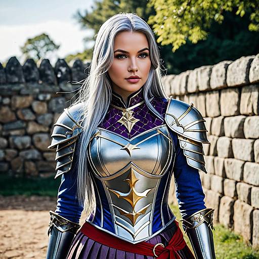 Woman in Medieval Fantasy Armor with Silver Hair