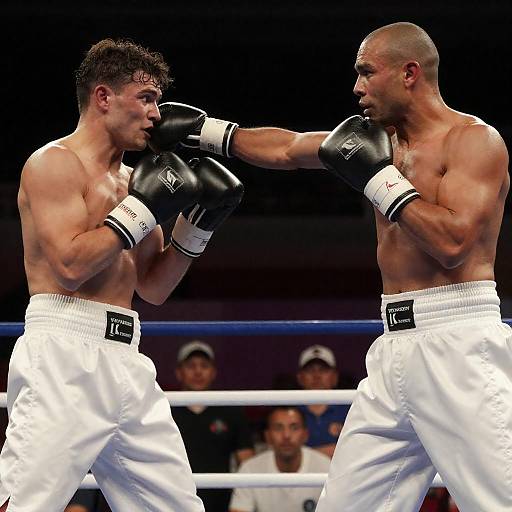 Two Shirtless Boxers Fighting in Ring