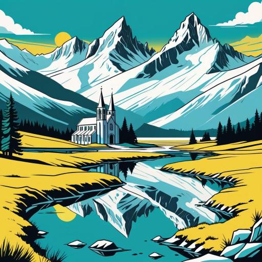 Mountain Landscape with Church and River Reflection