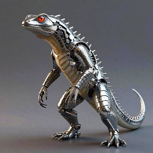 Cyborg Lizard Sculpture with Chrome Segmented Scales