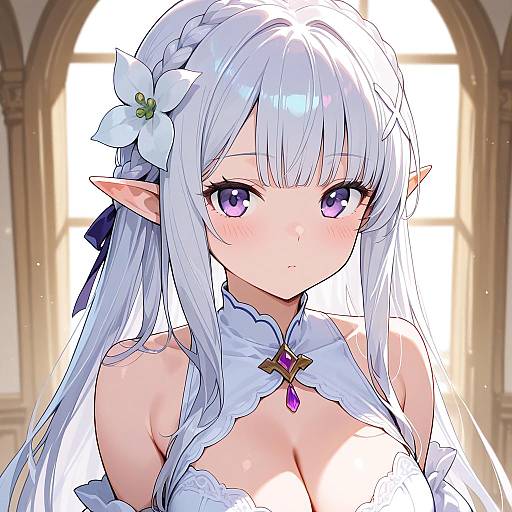 Elegant Elf Girl with White Hair