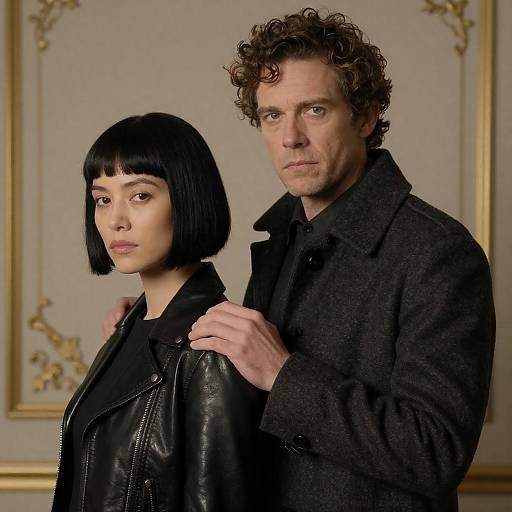 Serious Couple Portrait with Gold Backdrop