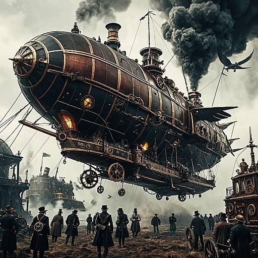 Cinematic Steampunk Airship Battle Scene