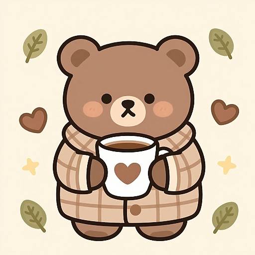 Cheerful Bear with Coffee Doodle