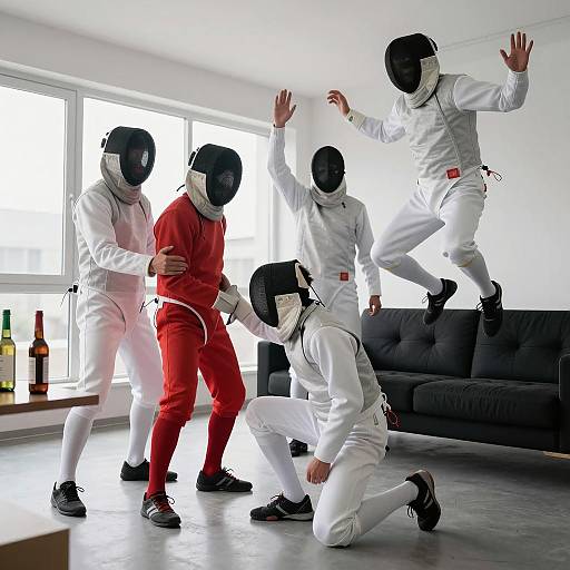 Fencing Duel in a Modern Apartment