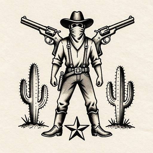 Vintage Wild West Outlaw Tattoo Flash