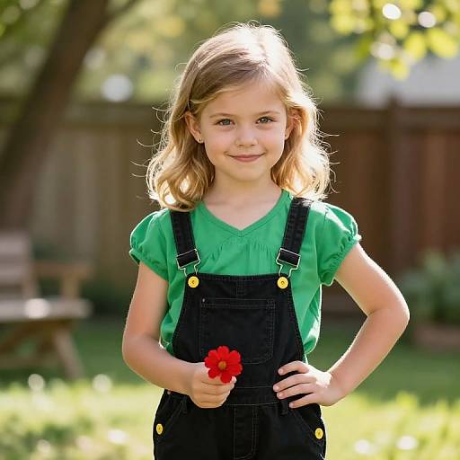 Cheerful Girl in Sunlit Backyard