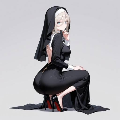 Elegant Nun in Contemplation Pose Elegant Nun in Contemplation Pose