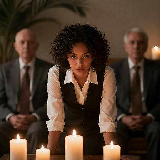 Candlelit Portrait: Curly Woman with Men