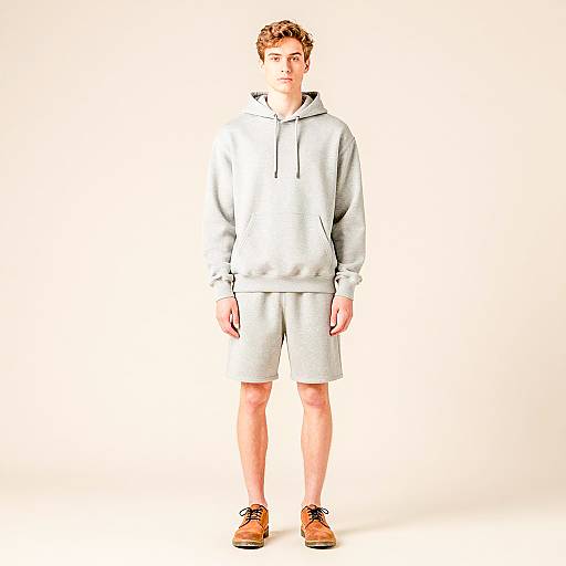 Young Man in Gray Hoodie and Shorts