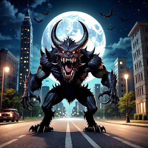 Spooky Monster Encounter in Urban Night