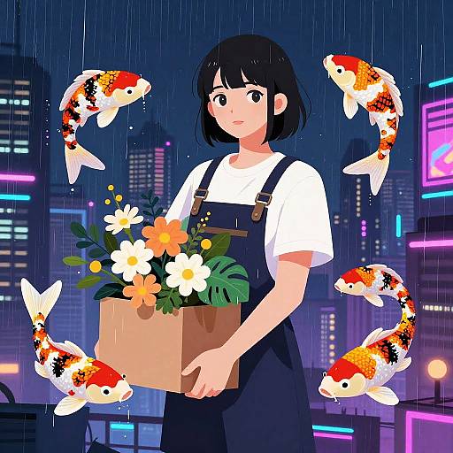 Cyberpunk Florist Covert Koi Delivery