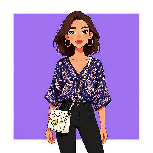 Bohemian Woman in Paisley Blouse