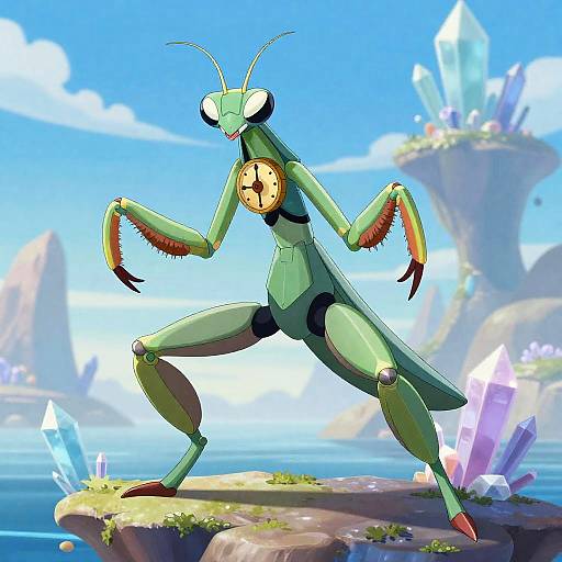 Cel-Shaded Clockwork Mantis Commander Emerges