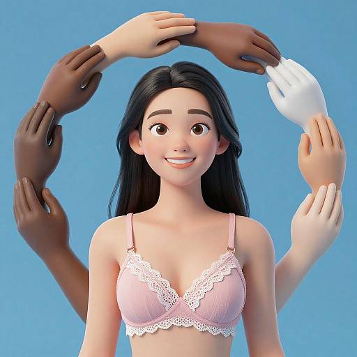 Cheerful Woman with Diverse Companions