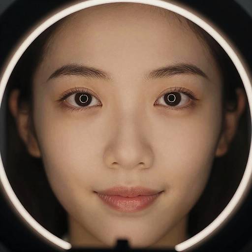 Closeup Portrait of Asian Woman with Ring Light Reflection