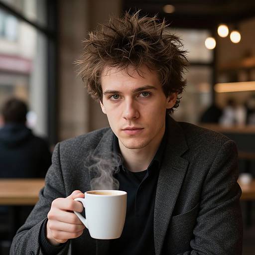 Fit European Man in Coffee Shop