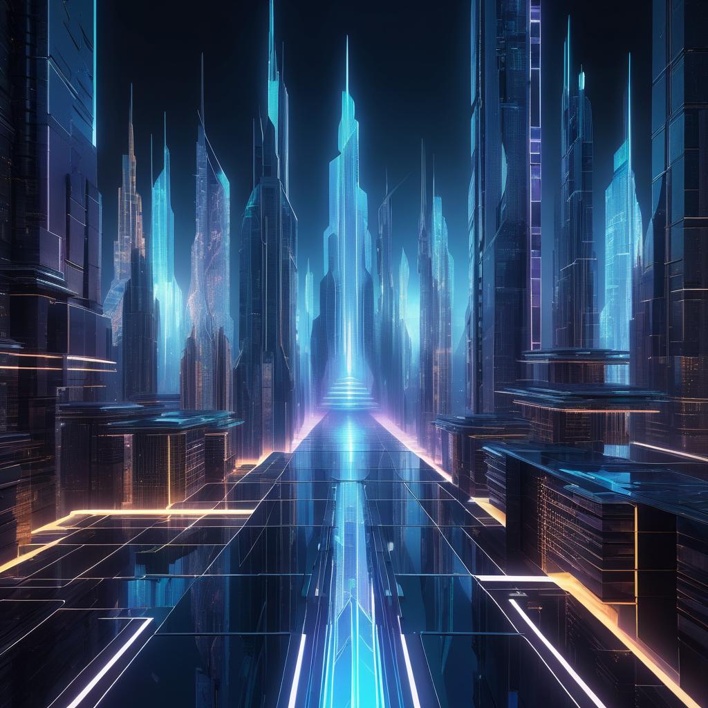 Futuristic Cityscape with Fractal Glow Effects