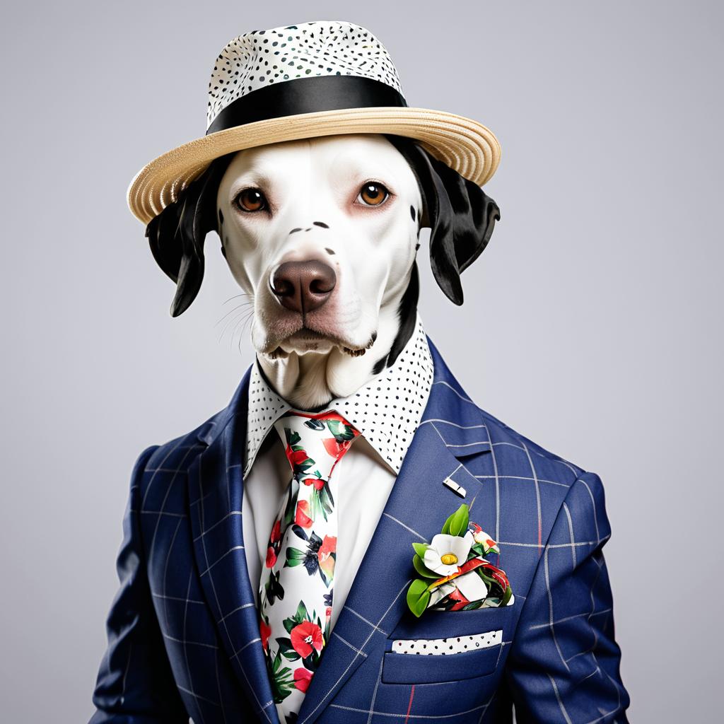 Dapper Dalmatian in Floral Tie and Suit