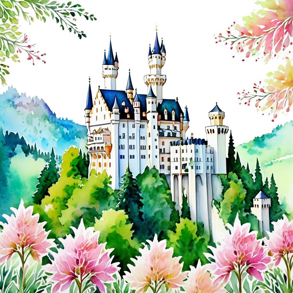 Fantasy Watercolor of Neuschwanstein Castle