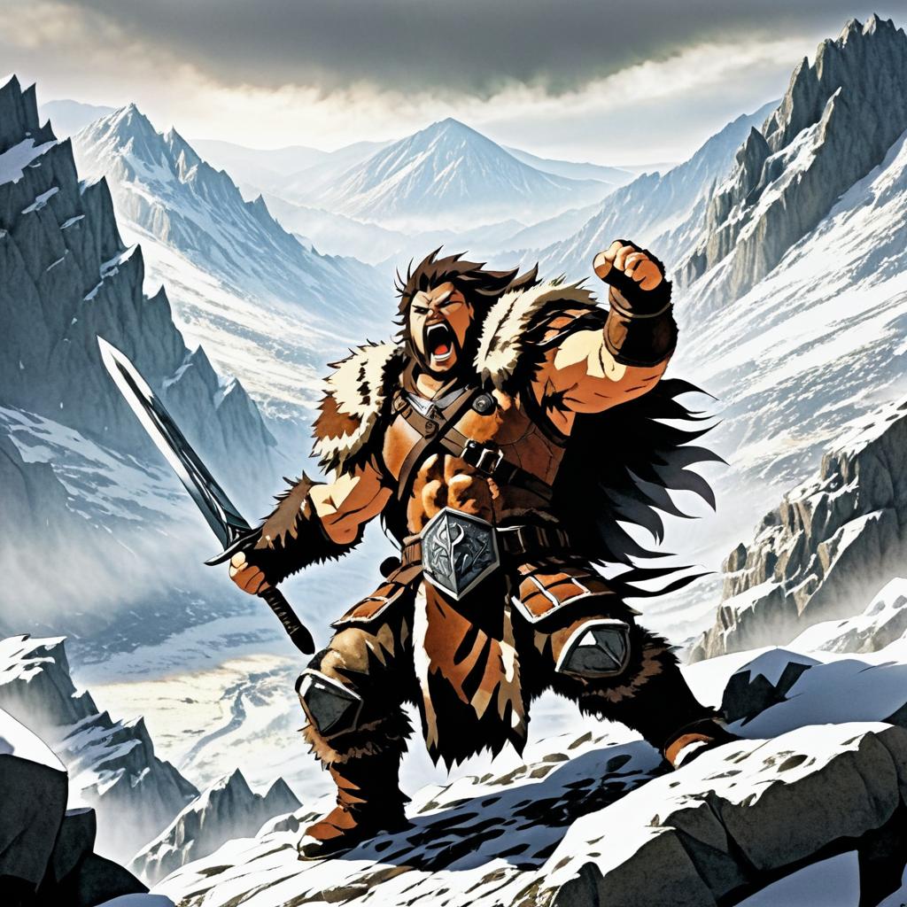 Fierce Barbarian in Rugged Mountains