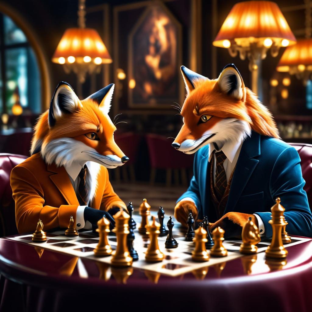 Whimsical Foxes Engage in Chess Battle