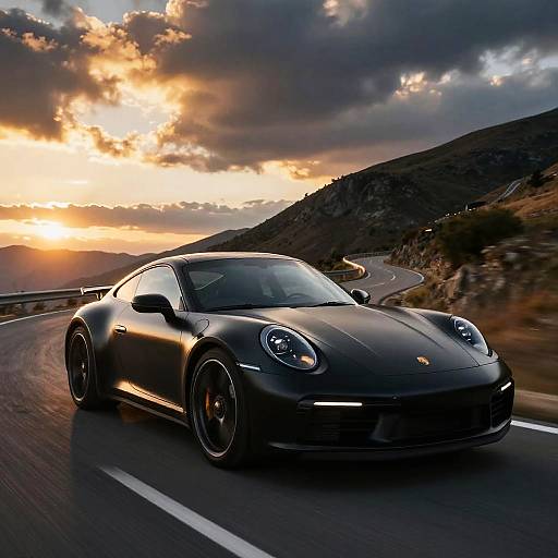 Matte Black 911 Speeding at Sunset