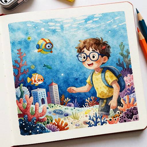 Watercolor Coral Reef Underwater Adventure