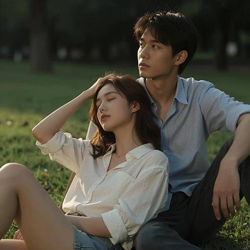 Relaxed Couple Sitting in Park