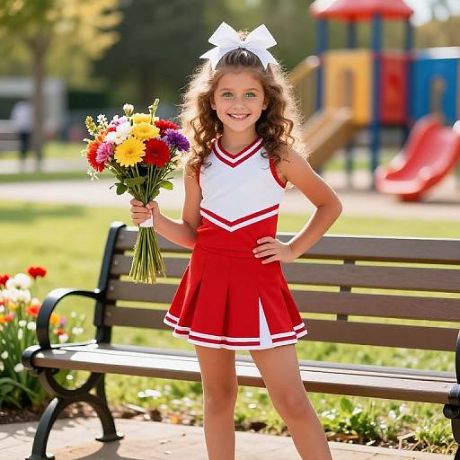 Cheerful Girl with Bright Bouquet