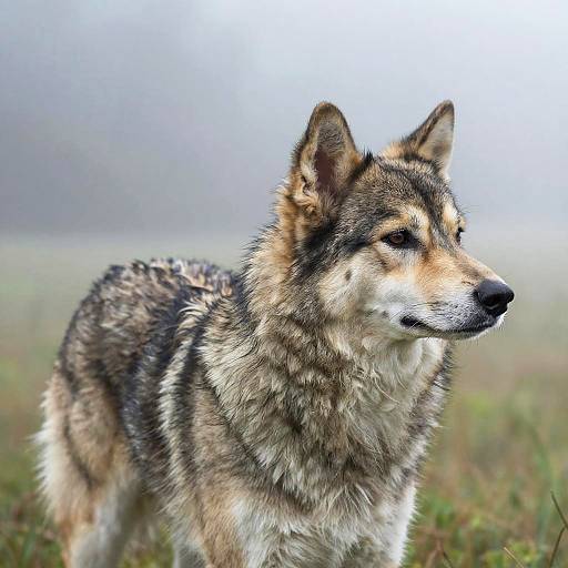 Fluffy Dog in Misty Morning Nature