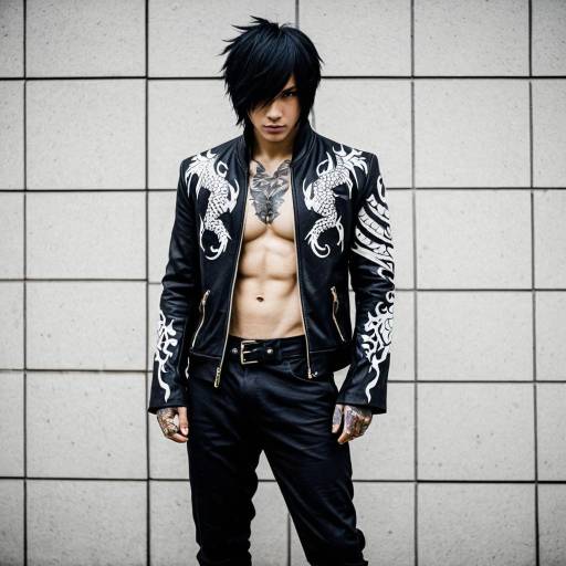 Edgy Male Cosplayer with Dragon Tattoo and Open Jacket