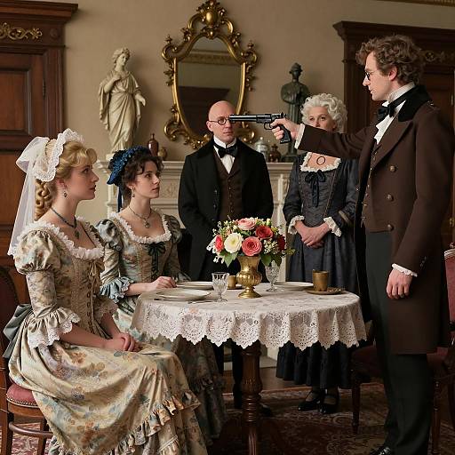 Intrigue in a Victorian Parlor Scene
