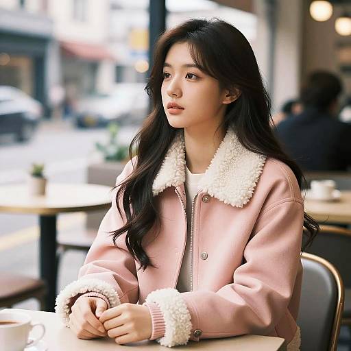 Stylish Woman in Pink Shearling Jacket