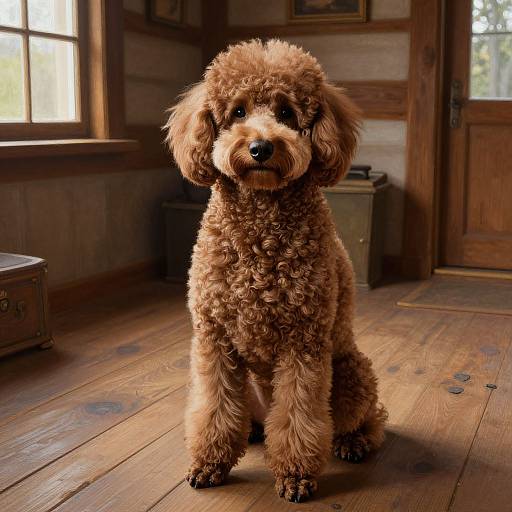 Elegant Brown Poodle in Rustic Cabin