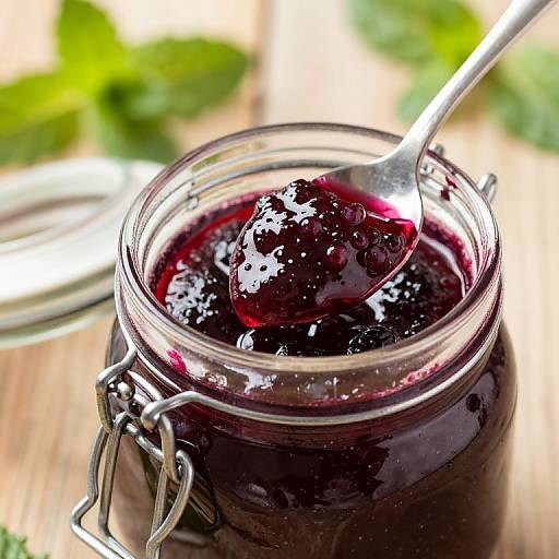 Spoon in Jar of Minted Berry Jam