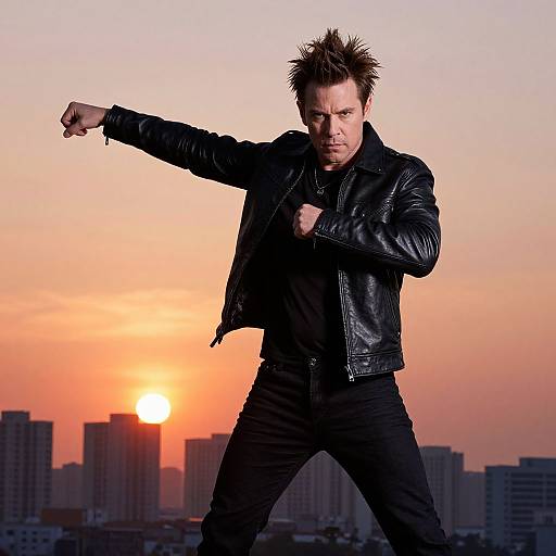 Dynamic Pose at Vibrant Sunset