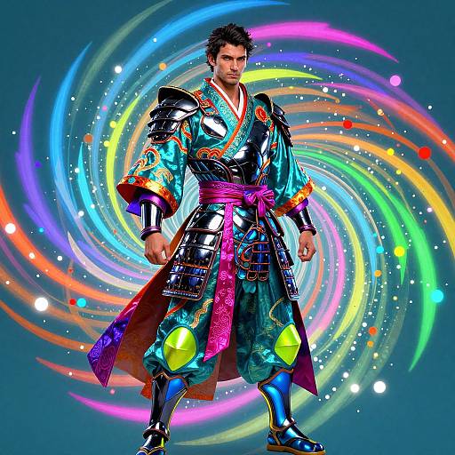 Futuristic Samurai in Neon Spiral