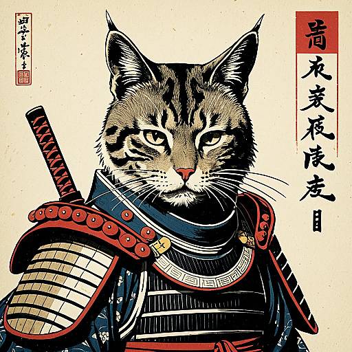 Ukiyo-e Samurai Cat Portrait