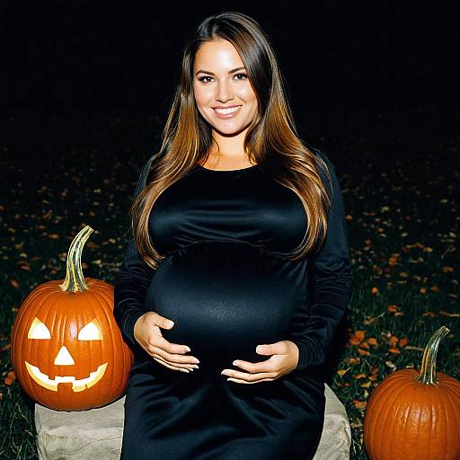 Pregnant Woman with Halloween Pumpkins